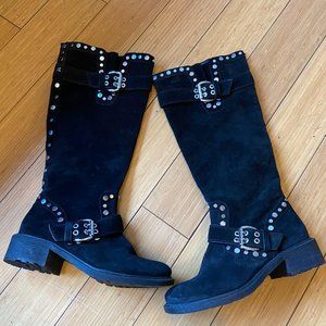 SAM EDELMAN STUDDED BLACK SUEDE LEATHER TALL BOOTS